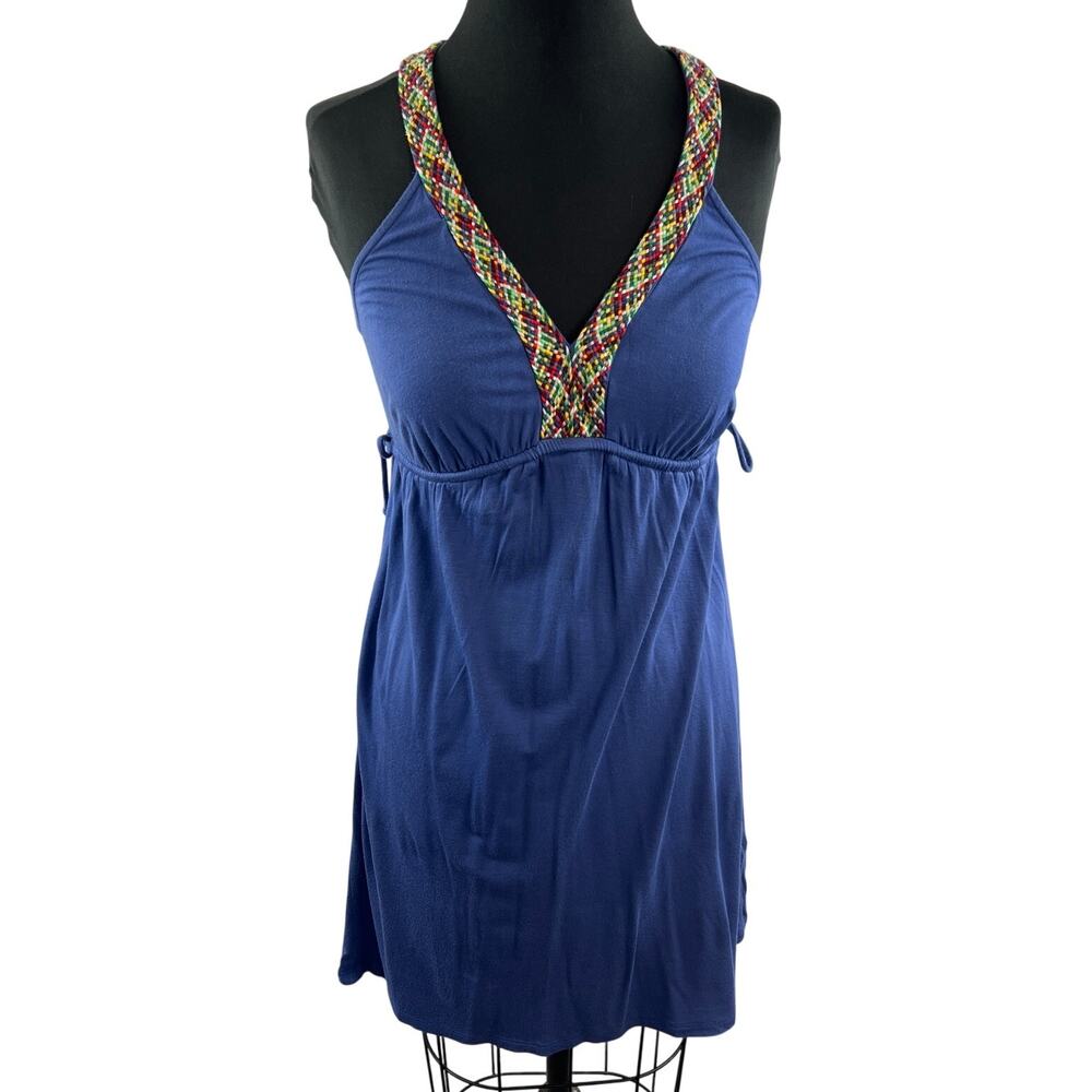 ELLA MOSS Blue Rainbow Multi Color Woven V Neck Sleeveless Dress Size S Small